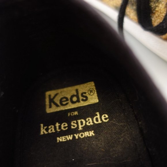 Kate Spade Shoes Girls 3 Sneakers Flat Casual Leopard Sparkle Gold Keds - Picture 3 of 16